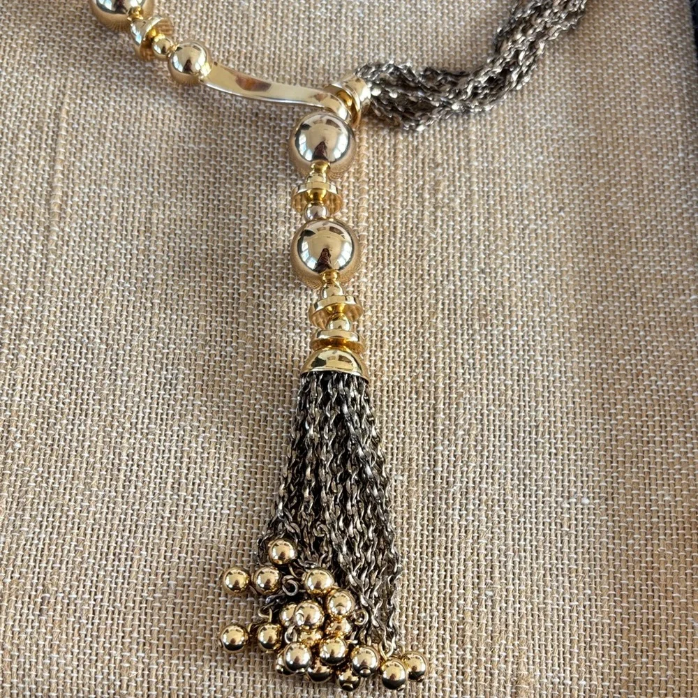 Stella & Dot Gold and Brown Tassel‎ Necklace